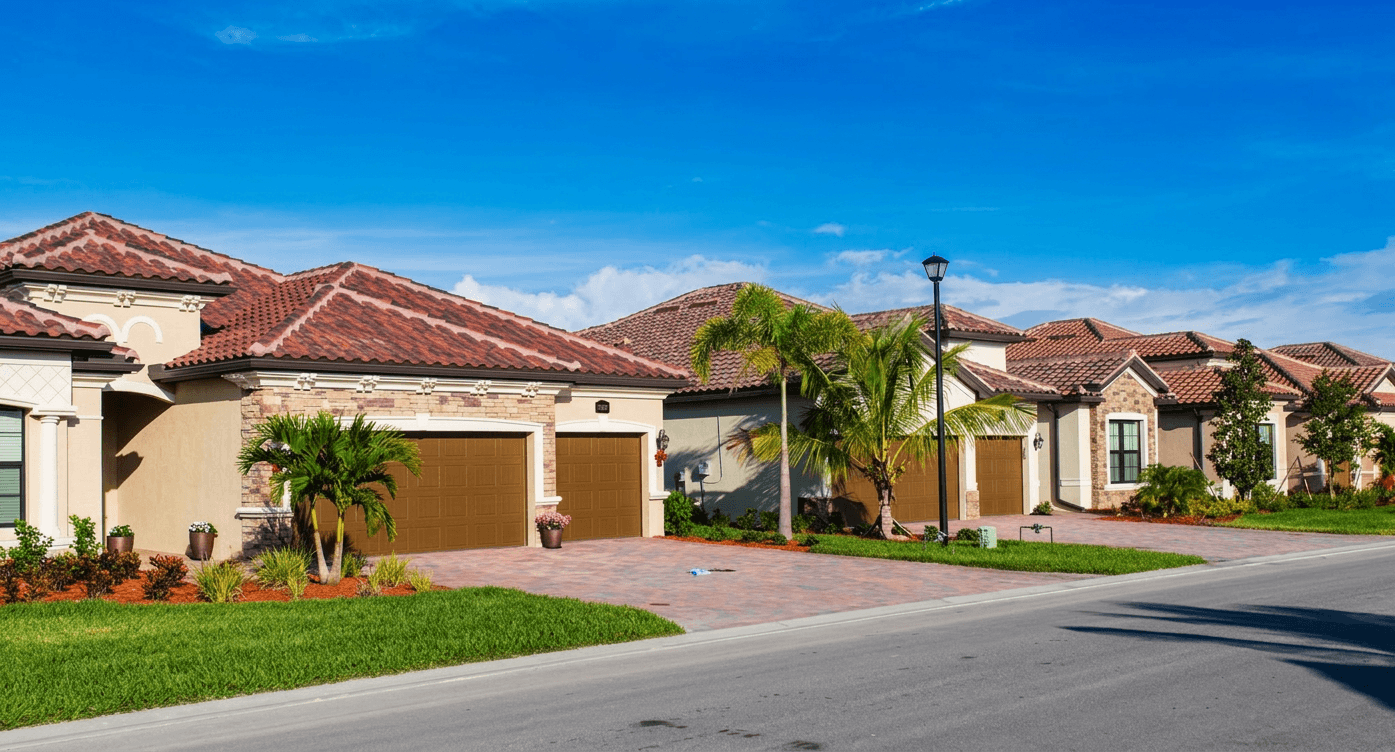 Street view of residential rental homes in Florida neighborhood